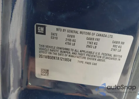 2010 Chevrolet Impala Lt from USA, damaged, VIN 2G1WB5EN7A1219834